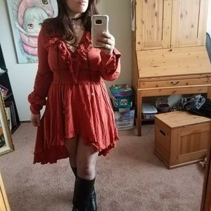 Dark Orange Boho Peasant Dress